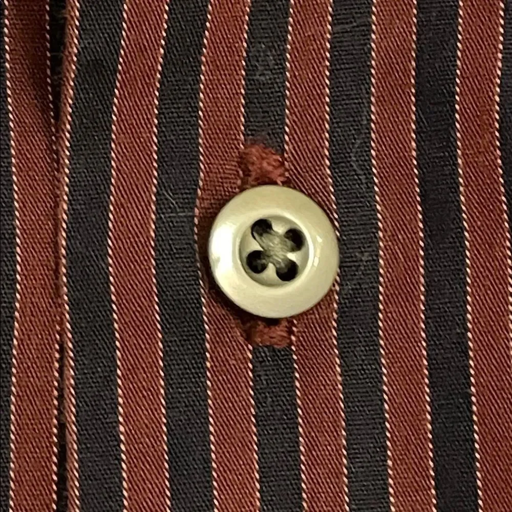 Banana Republic Maroon Red Striped Slim Fit Button Up Shirt Mens Size M 15-15.5